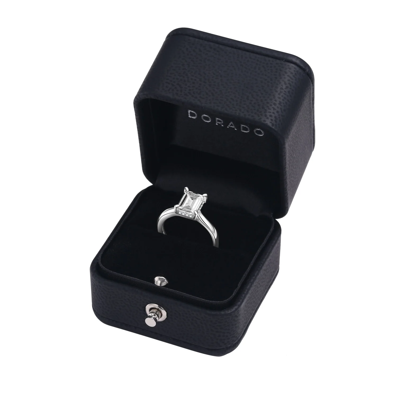 Emerald Cut Moissanite Engagement Ring With Hidden Halo - Image 2