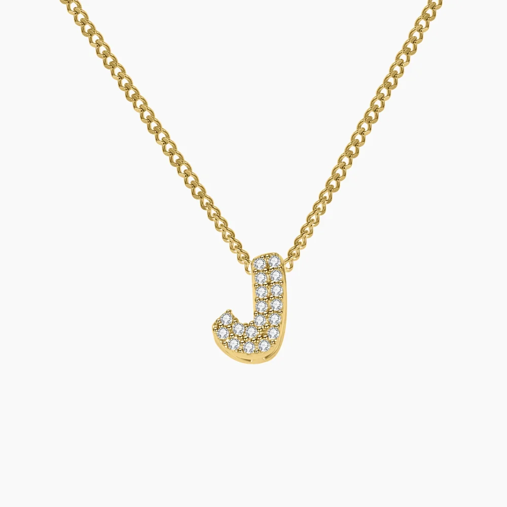 Iced Bubble Initial Necklace w/ Cuban Chain