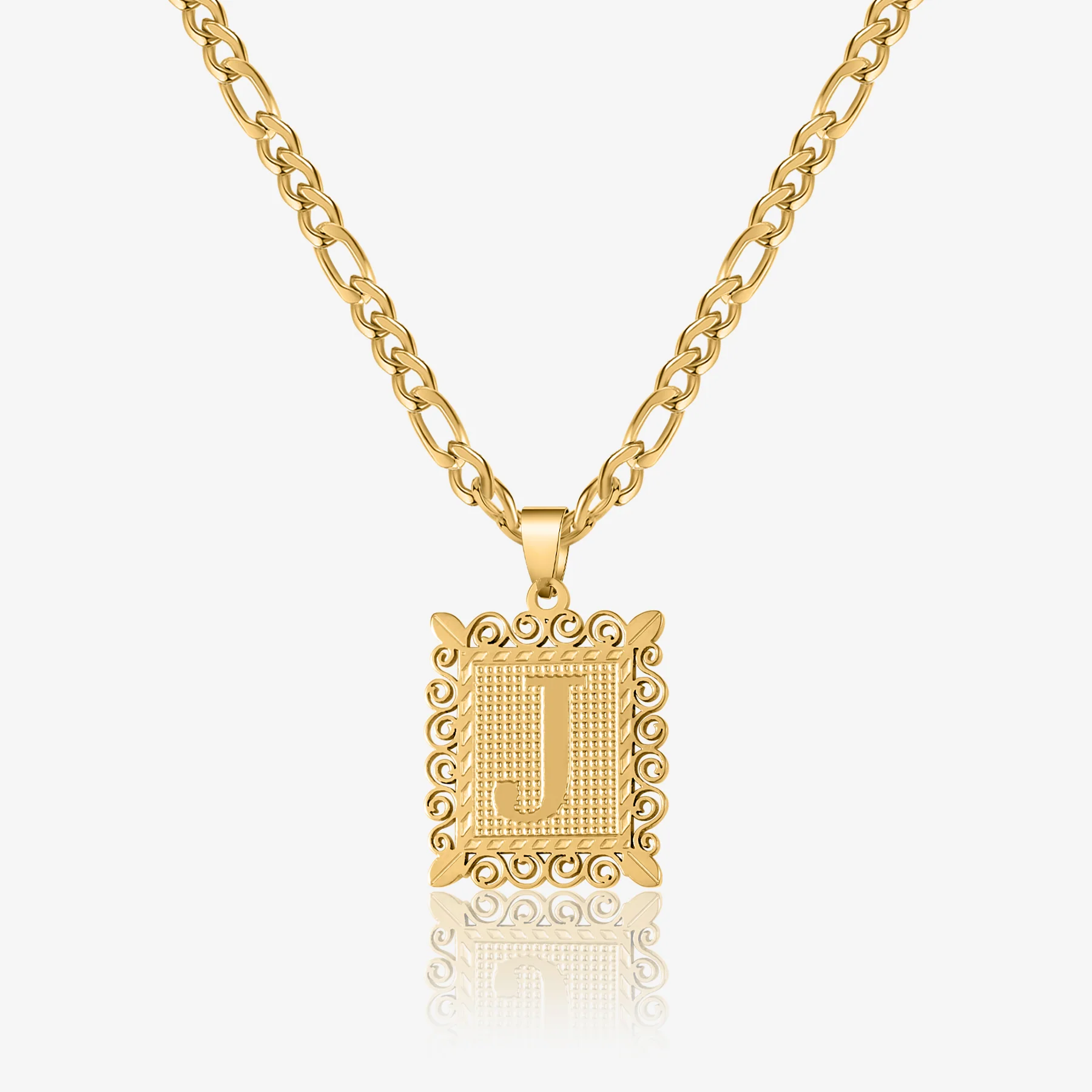 Kids Embossed Initial Necklace w/ Figaro Chain
