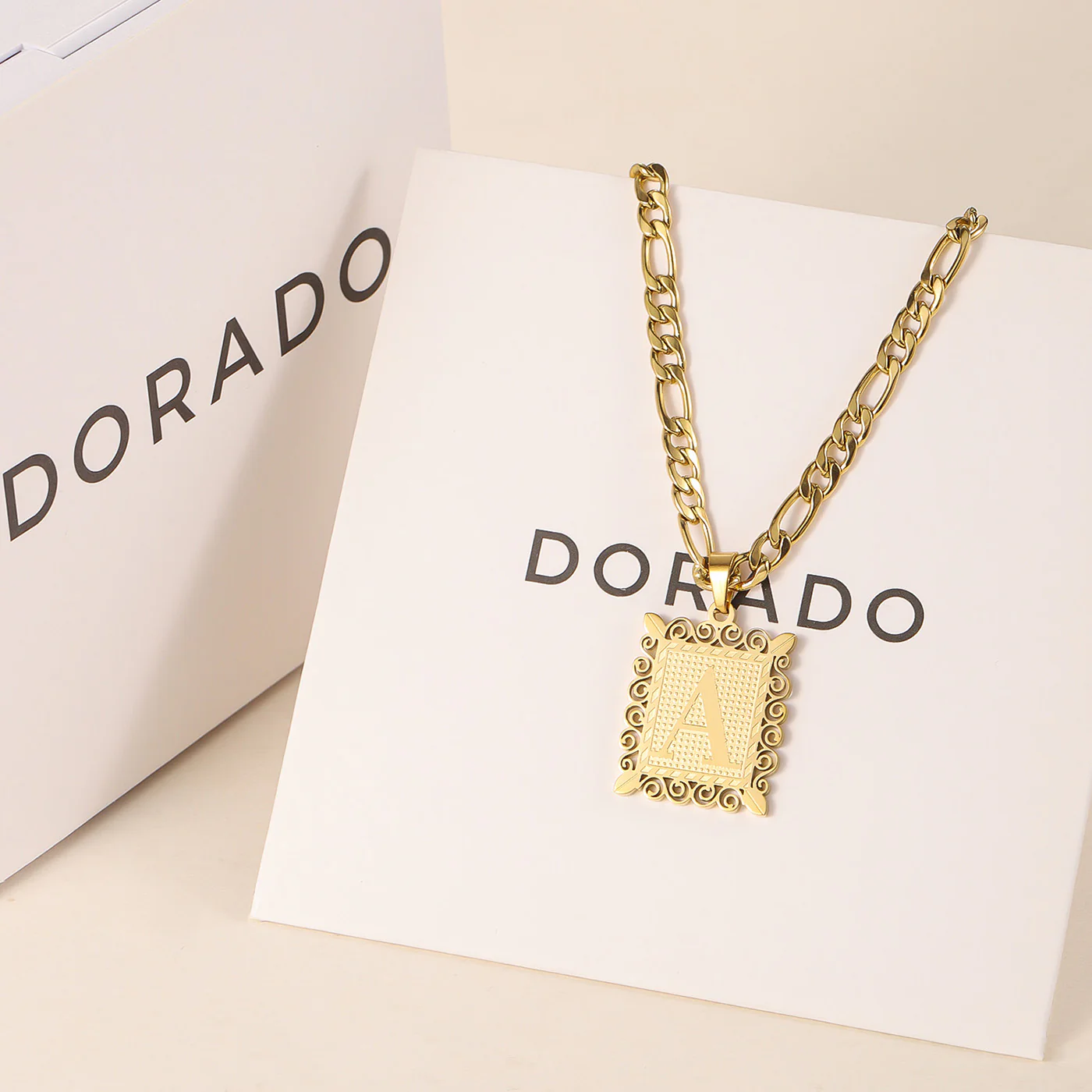 Kids Embossed Initial Necklace w/ Figaro Chain - Image 2