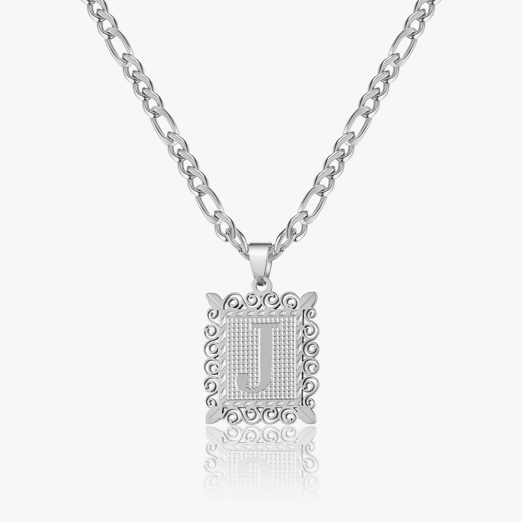 Kids Embossed Initial Necklace w/ Figaro Chain - Image 3