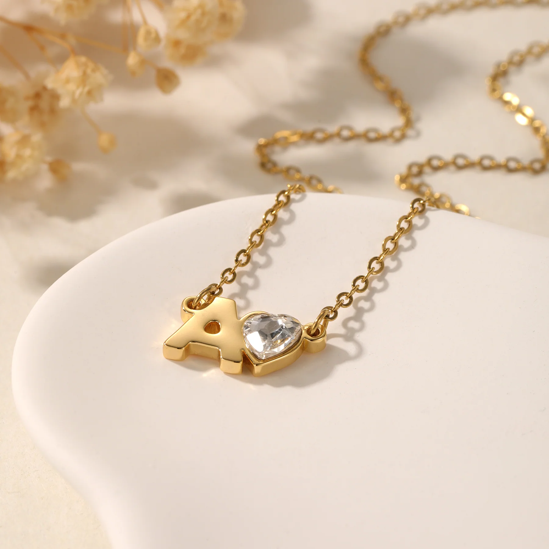Kids Initial Heart Birthstone Necklace - Image 3